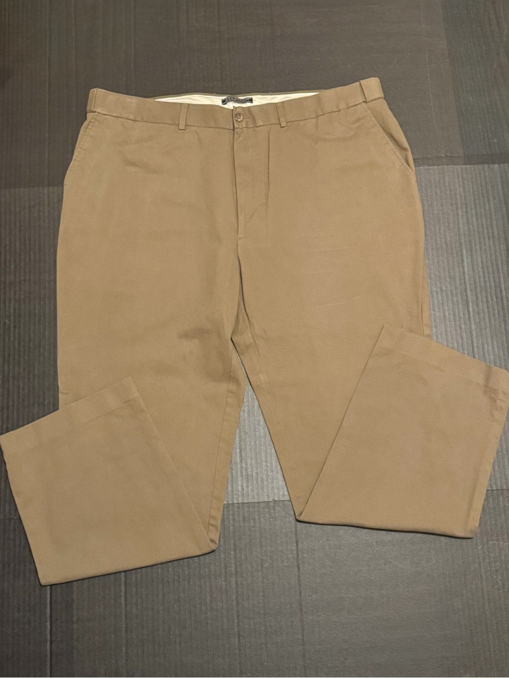 Architect Mens Chino Pants 44x32 Brown Khaki 100% Cotton Flat Front Casual